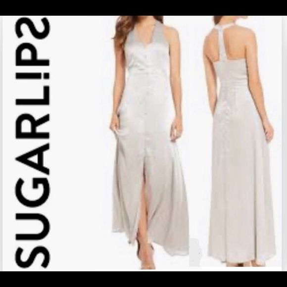 Sexy and Flowy Silver T-Back Maxi Dress Size Large - Picture 1 of 10